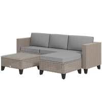 Outsunny 5-Piece Rattan Patio Furniture Set with Corner Sofa, Footstools, Coffee Table, for Poolside, Brown(m-1)
