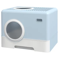 PawHut Enclosed Cat Litter Box, with Lid, Front Entry, Top Exit, Pull-Out Tray, Scoop - Blue(m-11)