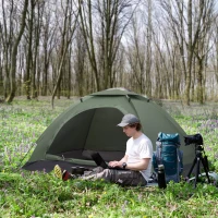 Outsunny Tenda de Campismo 2 Pessoas Dobrável com 2 Janelas de Malha Bolso Interior Bolsa de Transporte 206x152x110 cm Verde(m-2)