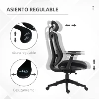 Vinsetto Silla de Escritorio de Malla con Reposacabezas Ajustable Soporte Lumbar y Reposabrazos 3D 70x66x128 cm Negro(m-4)