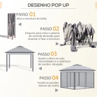 Outsunny Tenda Dobrável Exterior 3,3x3,3 m com Altura Ajustável  Teto Duplo 4 Mosquiteiras e Bolsa de Transporte Cinza(m-5)