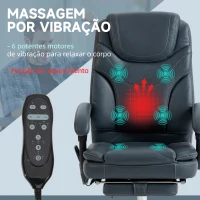 Vinsetto Cadeira de Escritório com 6 Pontos de Massagem por Vibração Aquecimento Estofada em Couro PU 67x67x113-121 cm Cinza(m-4)