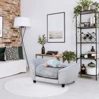 PawHut Dog Sofa for XS and S-Size Dogs, Pet Couch with Thick Sponge Padded Cushion, Cat Lounge Bed with Washable Cover, Wooden Frame(m-10)