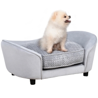 PawHut Dog Sofa for XS and S-Size Dogs, Pet Couch with Thick Sponge Padded Cushion, Cat Lounge Bed with Washable Cover, Wooden Frame