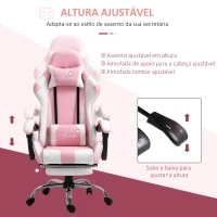 Vinsetto Cadeira de Gaming Reclinável Giratória com Apoio para a Cabeça Apoio para os Pés e Almofada Lombar 64x67x119-127 cm Rosa(m-4)