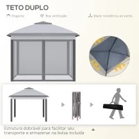 Outsunny Tenda Dobrável Exterior 3,3x3,3 m com Altura Ajustável  Teto Duplo 4 Mosquiteiras e Bolsa de Transporte Cinza(m-4)