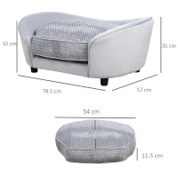 PawHut Dog Sofa for XS and S-Size Dogs, Pet Couch with Thick Sponge Padded Cushion, Cat Lounge Bed with Washable Cover, Wooden Frame(m-3)