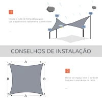 Outsunny Vela de Sombra Retangular 4x6 m Toldo Vela de HDPE com Anéis de Aço Inoxidável e Cordas para Jardim Pátio Cinza(m-7)
