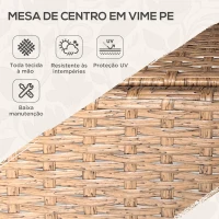 Outsunny Mesa de Vime Redonda Ø80x75 cm Mesa de Jardim com Prateleira Tampo de Vidro para Terraço e Pátio Natural(m-4)