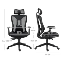 Vinsetto Silla de Escritorio de Malla con Reposacabezas Ajustable Soporte Lumbar y Reposabrazos 3D 70x66x128 cm Negro(m-3)