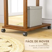 HOMCOM Espelho de Pé com Rodas Espelho de Corpo Inteiro com Barra para Pendurar Roupa e Prateleira 35,5x49,5x167,8 cm Nogueira(m-5)