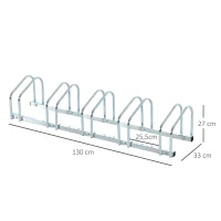 HOMCOM Bike Floor Stand, Outdoor Bike Rack, Parking Rack Bicycle Cycle Locking Stand Storage Holder Steel For 5 Bikes Silver(m-3)