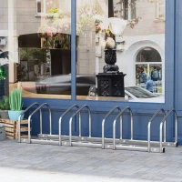 HOMCOM 4-Bike Floor Stand, Outdoor Bike Rack,  Silver(m-12)