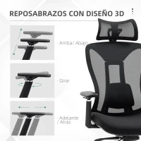 Vinsetto Silla de Escritorio de Malla con Reposacabezas Ajustable Soporte Lumbar y Reposabrazos 3D 70x66x128 cm Negro(m-8)