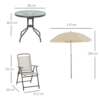 Outsunny 4 Seater Patio Furniture with Parasol, Outdoor Dining Set, Folding Chairs and Table Beige(m-3)