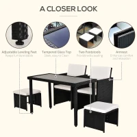 Outsunny 5 Piece Rattan Wicker Weave Sofa Set, Black(m-6)