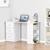 HOMCOM Computer Table, 120cm Home Office Desk, Study Workstation with 3-Tier Storage Shelves and 3 Drawers, White(m-10)