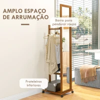 HOMCOM Espelho de Pé com Rodas Espelho de Corpo Inteiro com Barra para Pendurar Roupa e Prateleira 35,5x49,5x167,8 cm Nogueira(m-4)