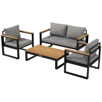 Outsunny Salotto da Giardino con Divano da Esterno, 2 Poltrone e Tavolino in Alluminio, Grigio(m-11)