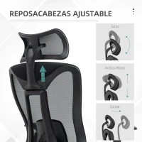 Vinsetto Silla de Escritorio de Malla con Reposacabezas Ajustable Soporte Lumbar y Reposabrazos 3D 70x66x128 cm Negro(m-7)