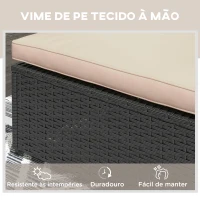 Outsunny Espreguiçadeira de Vime Reclinável para Jardim com Encosto Ajustável em 5 Níveis Mesinha 196x62x35 cm Preto e Bege(m-5)