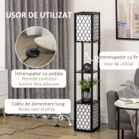 HOMCOM Lampa de podea coloana din MDF si plastic PP cu 2 rafturi, pentru camera de zi, studiu si dormitor, 26x26x156cm, alb si negru(m-6)
