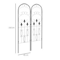 Outsunny Conjunto de 2 Treliças de Jardim Suportes para Trepadeiras de Aço com Antioxidante para Plantas no Pátio 45x150 cm Preto(m-3)