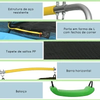 ZONEKIZ Trampolim para Crianças 3 em 1 com Superfície de Salto 160x92 cm Rede de Segurança Barra Horizontal e Baloiço Azul(m-5)