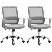Vinsetto Lot de 2 fauteuils chaise de bureau ergonomique hauteur réglable pivotante 360° revêtement maille gris(m-11)