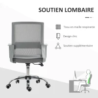 Vinsetto Lot de 2 fauteuils chaise de bureau ergonomique hauteur réglable pivotante 360° revêtement maille gris(m-6)