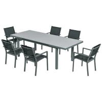 Outsunny Set da Giardino 7 Pezzi in Alluminio con 6 Sedie Pieghevoli e Tavolo Allungabile, Grigio e Nero(m-10)