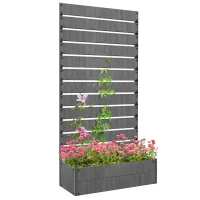 Outsunny Raised Bed for Garden, Planter with Trellis for Climbing Plants, Vines, Planter Box with Drainage Gap, Dark Grey(m-11)