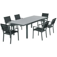 Outsunny Set da Giardino 7 Pezzi in Alluminio con 6 Sedie Pieghevoli e Tavolo Allungabile, Grigio e Nero(m-1)