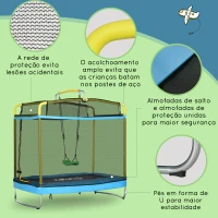 ZONEKIZ Trampolim para Crianças 3 em 1 com Superfície de Salto 160x92 cm Rede de Segurança Barra Horizontal e Baloiço Azul(m-4)