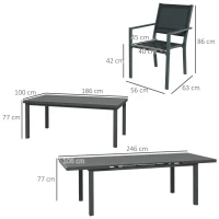 Outsunny Set da Giardino 7 Pezzi in Alluminio con 6 Sedie Pieghevoli e Tavolo Allungabile, Grigio e Nero(m-3)