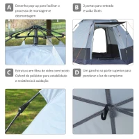 Outsunny Tenda de Campismo para 2 Pessoas Tenda de Campismo Dobrável com 2 Portas Impermeável Anti-UV 260x260x150 cm Preto Cinza(m-5)