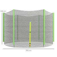 SPORTNOW Rete di Protezione per Trampolini a 6 Pali con Ingresso con Cerniera, in PE, Ø305x180 cm, Nero e Verde(m-3)