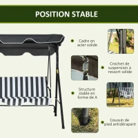 Outsunny Balancelle de Jardin 3 Places Toit Inclinaison réglable Coussins Assise et Dossier Acier Noir Polyester Gris(m-4)