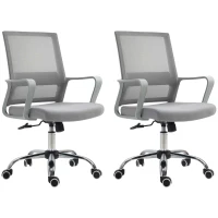Vinsetto Lot de 2 fauteuils chaise de bureau ergonomique hauteur réglable pivotante 360° revêtement maille gris(m-1)