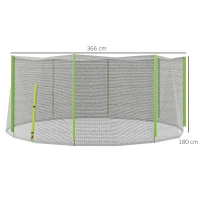 SPORTNOW Rete di Protezione per Trampolini a 8 Pali con Ingresso con Cerniera, in PE, Ø366x180 cm, Nero e Verde(m-3)