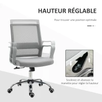Vinsetto Lot de 2 fauteuils chaise de bureau ergonomique hauteur réglable pivotante 360° revêtement maille gris(m-4)