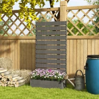 Outsunny Raised Bed for Garden, Planter with Trellis for Climbing Plants, Vines, Planter Box with Drainage Gap, Dark Grey(m-2)