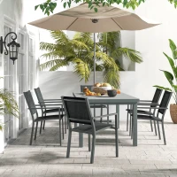 Outsunny Set da Giardino 7 Pezzi in Alluminio con 6 Sedie Pieghevoli e Tavolo Allungabile, Grigio e Nero(m-9)