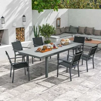 Outsunny Set da Giardino 7 Pezzi in Alluminio con 6 Sedie Pieghevoli e Tavolo Allungabile, Grigio e Nero(m-2)