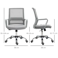 Vinsetto Lot de 2 fauteuils chaise de bureau ergonomique hauteur réglable pivotante 360° revêtement maille gris(m-3)