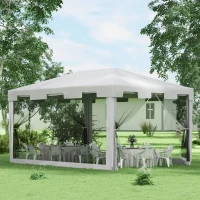 Outsunny Tenda de Jardim 4x3 m Tenda Desmontável com 4 Mosqueteiras Laterais 2 Portas e 8 Orifícios de Drenagem Branco(m-2)