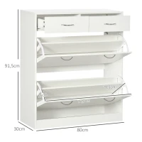 HOMCOM Sapateira Estreito com 2 Compartimentos e 2 Gavetas para 12 Pares de Sapatos 80x30x91,5 cm Branco(m-3)