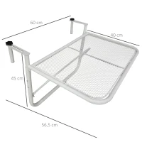 Outsunny Mesa Suspensa para Varanda com Braço e Altura Ajustável em 3 Posições Estrutura de Metal 60x56,5x45 cm Branco(m-3)