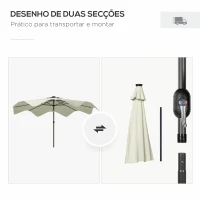 Outsunny Chapéu de Sol de Jardim Ø292x248 cm Chapéu de Sol com Manivela 32 Luzes LED Solares e 8 Hastes Creme(m-8)