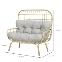 Outsunny Sofa ogrodowe 2-osobowe z podłokietnikami, z poduszką, sofa w stylu rattanowym, wytrzymała do 240 kg, do ogrodu, na balkon, jasnoszary(m-3)